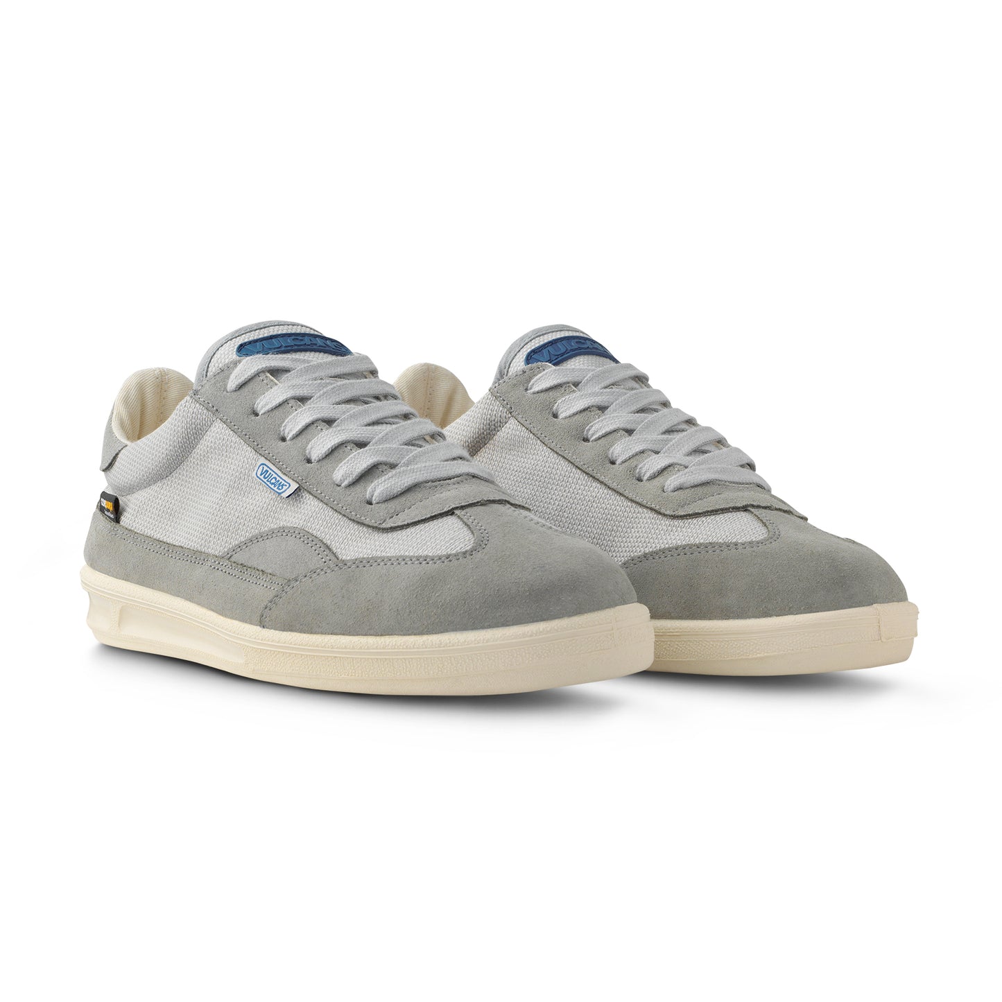 Pair of grey sneakers taken from the angle.