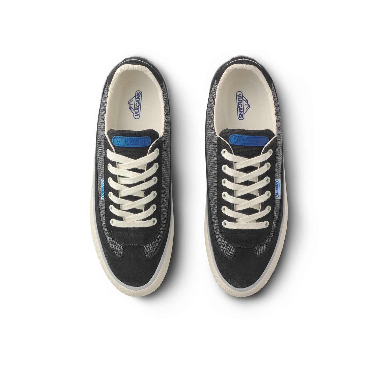 Pair of black Cordura sneakers with off white organic laces.